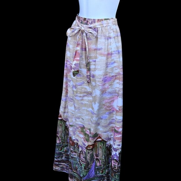 Lanz Originals 1980s Scenic Maxi Skirt Seine River 26"W Pastel Novelty Print - Picture 8 of 12